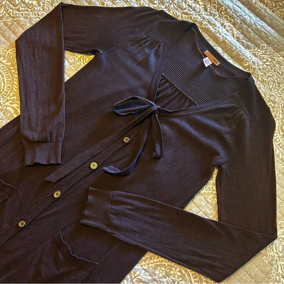 H&M Deep Burgundy Long Button Up Cardigan with Tie - Picture 5 of 6